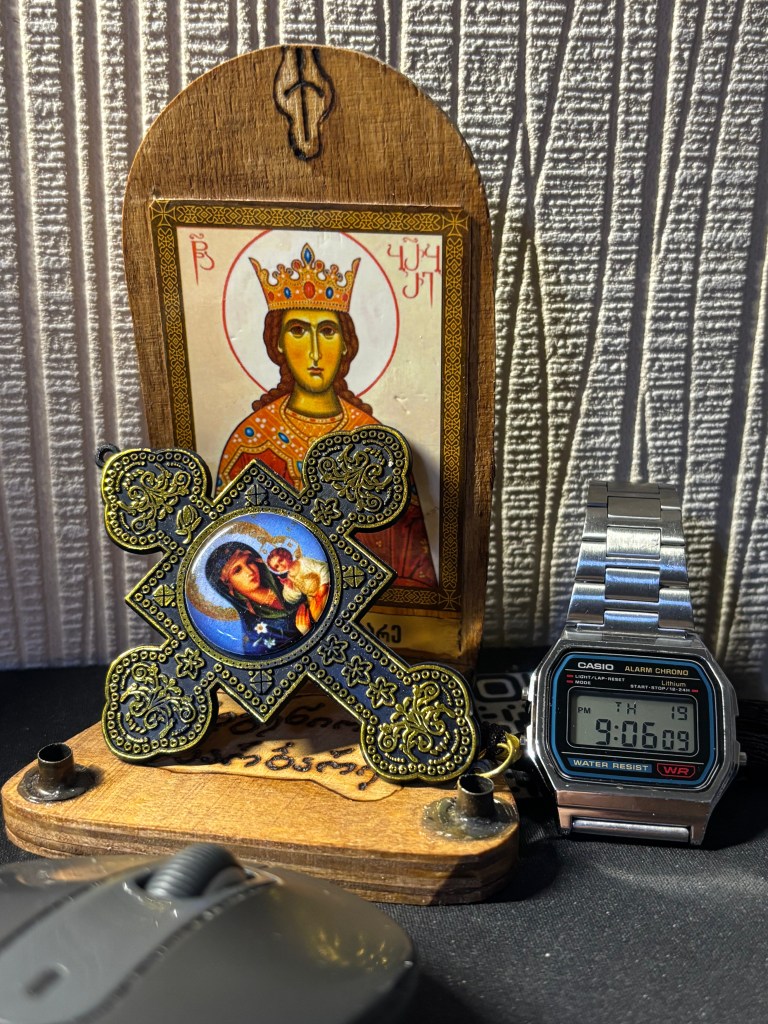 Picked up at a Georgian antique shop — apparently an Eastern Orthodox saint.