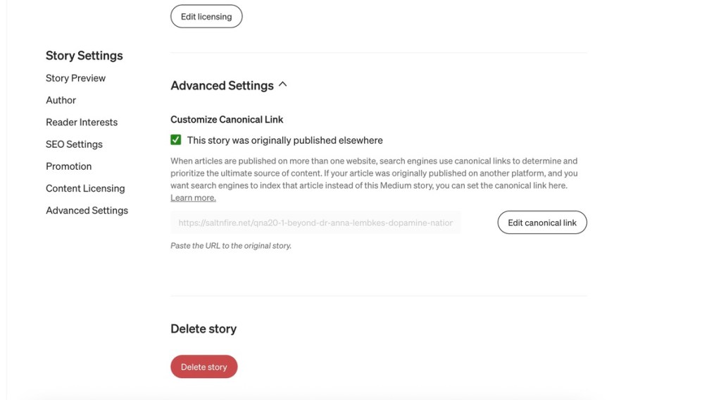 my canonical settings on Medium